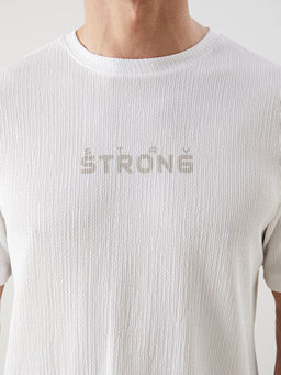 Bisiklet Yaka Bask?l? Erkek Dokulu Ti??rt