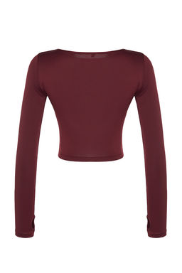 Bordo Crop Pencere/Cut Out ve Bas Parmak Delik Detayl? Orme Spor Ust/Bluz TWOAW21BZ0156