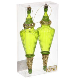 Елочные игрушки "Сияющий кристалл" 5,2*5,2*19 см (набор 2 шт), Зеленый