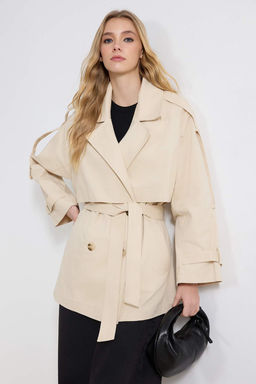 Tas Oversize Kemerli Kruvaze Kapama Midi Trenckot TWOSS26TR00008