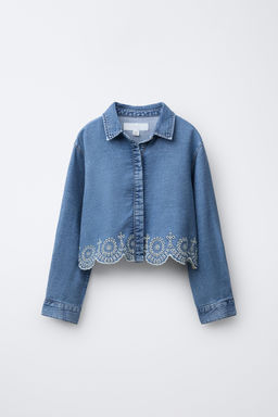DENIM SHIRT WITH SCHIFFLI EMBROIDERY HEM