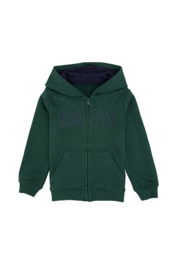 Erkek _ocuk Koyu Ye_il Fermuarl_ Kap__onlu Sweatshirt