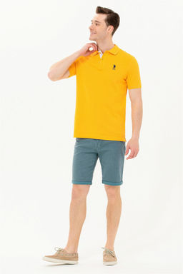 Мужская желтая базовая футболка с воротником поло - U.s. polo assn фото 9