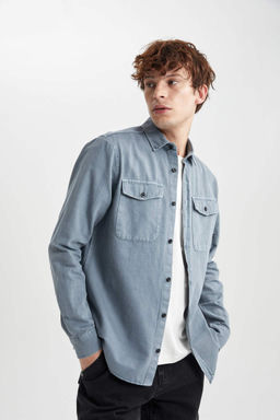 Хлопковая куртка-рубашка стандартного кроя с длинными рукавами - Defacto фото 4