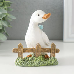 Фигурка полистоун «Гусёнок с голубым бантом у забора», 9×8×10 см