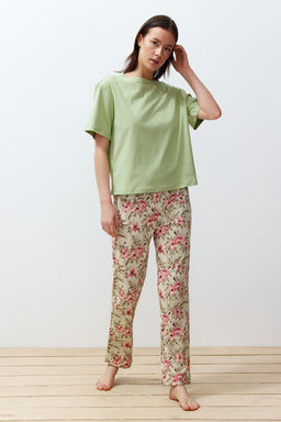 Trendyolmilla Fusya-Cok Renkli %100 Pamuklu Cicekli Orme Pijama Tak?m? THMSS24PT00230  фото 8