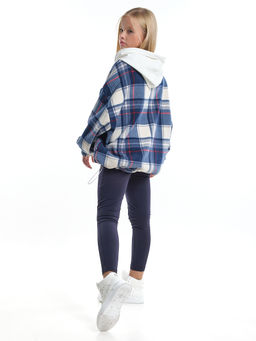 Худи оверсайз в клетку подростковое с капюшоном на меху 22-8046 синяя клетка - Mini maxi фото 6