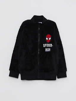Dik Yaka Spiderman Nak??l? Uzun Kollu Pel?? Erkek ?ocuk Fermuarl? Sweatshirt