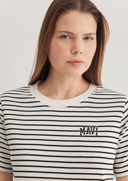 Mavi Logo Bask?l? Siyah Cizgili Tisort  фото 6