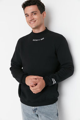 Siyah Regular/Normal Kesim Bal_k__ Yaka Nak__l_ __i Polar/S_cak Tutan Sweatshirt TMNAW22SW0718