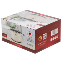 Кастрюля 3,6л из нержавеющей стали со стеклянной крышкой, 20х11.5см (R-306в) /Rashel/  фото 9