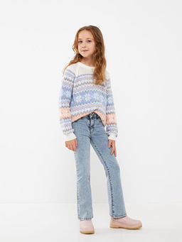 Bisiklet Yaka Desenli Uzun Kollu K?z ?ocuk Triko Kazak - Waikiki фото 3