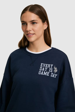 Kad_n Lacivert Bisiklet Yaka Sweatshirt