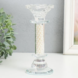 Стеклянный подсвечник на 1 свечу «Чаша на ножке с бусинами», прозрачный, d=2.3 см и 4 см; 7×7×17 см