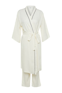 Trendyolmilla Siyah 2li Viskon Biyeli Sabahl?k-Pijama Alt? Dokuma Pijama Tak?m? THMAW24PT00074  фото 7