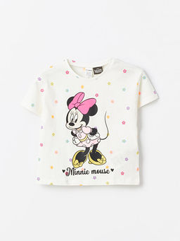 Bisiklet Yaka Uzun Kol Minnie Mouse Bask?l? K?z Bebek Ti??rt