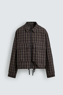 CAZADORA CROPPED FIT CUADROS / Negro / Marr?n