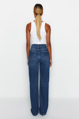 Koyu Mavi Yuksek Bel Genis Paca Wide Leg Genis Paca %100 Pamuk Non-Stretch Jeans TWOAW24JE00074