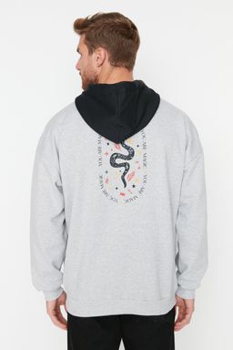 TRENDYOL MAN Kahverengi Oversize/Genis Kesim Kapusonlu Bask?l? Ici Polar/S?cak Tutan Sweatshirt TMNAW23SW00023 - Trendyolmilla фото 5
