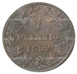 Монета 1 пфенниг 1859 года Германские государства  Нассау