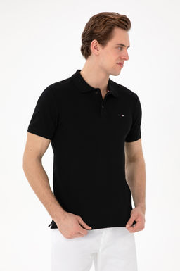 Футболка-поло Slim Fit черная из хлопка