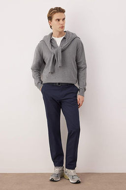 Lacivert Erkek Dar Pa_a/Slim Fit Mevsimlik %100 Pamuk Likral_ Kuma_ Pantolon TMNAW26PL00032