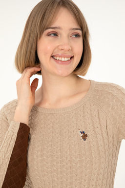 Женский базовый свитер с круглым вырезом песочного меланжа Неожиданная скидка в корзине - U.s. polo assn фото 2