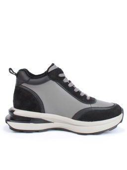 05-804-1B BLACK GRAY Кроссовки женские демисезонные (натуральная кожа , натуральная замша, натуральная байка)