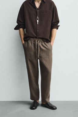 PANTAL?N RELAXED FIT 100% LINO / Marr?n / Topo - Zara фото 2