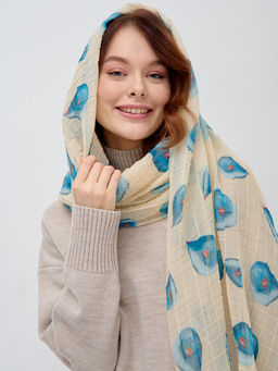 ХЛОПОК ВИСКОЗА Большой, мягкий, двусторонний палантин c принтом