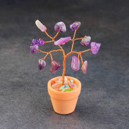 Денежное дерево декоративное «Сувенир бонсай. Мудрость. Аметист», натуральный камень, 9×3.5 см