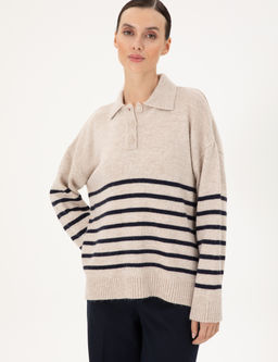 Ekru Comfort Fit Polo Yaka Kazak