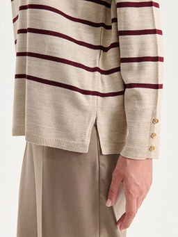 Bisiklet Yaka ?izgili Kad?n Triko Kazak