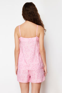 Trendyolmilla Pembe Ay?c?kl? Ip Ask?l? Viskon Sortlu Dokuma Pijama Tak?m? THMSS24PT00068