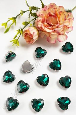 Стразы пришивные 16 мм "Сердечко" (10 шт) SF-3715, изумрудный №5