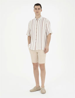Kahverengi Slim Fit Keten Kar___ml_ Dokuma _ort