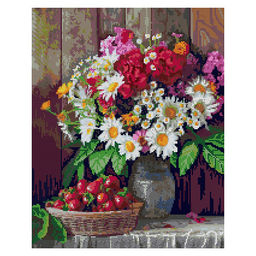 Алмазная мозаика 40*50 см (полное заполнение) "Цветы с клубникой"