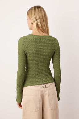 Ekru Fitted/Vucuda Oturan Aksesuar Detayl? Dokulu Uzun Kollu Esnek Orme Bluz TWOAW26BZ00134 - Trendyolmilla фото 12