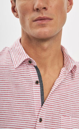 Рубашка д/р лен P411-0489 red