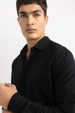 Рубашка с длинными рукавами и жатым воротником поло Modern Fit - Defacto фото 5