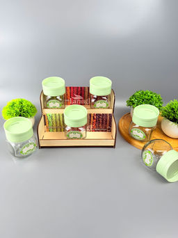 Набор банок 200мл 6шт с крышкой-дозатором поворотным НЕЖНО-МЯТНЫЙ для сып.прод. на дер.под.