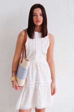 Martichelli Платье белое хлопковое с шитьём