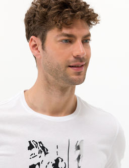 Beyaz Slim Fit Bask_l_ Bisiklet Yaka Ti__rt