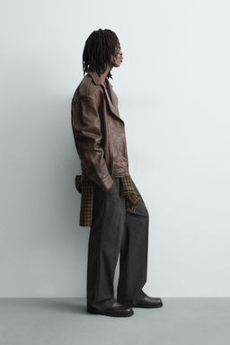 OVERSIZE LEATHER BIKER JACKET - Zara фото 13
