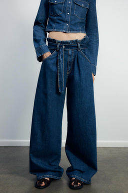 TRF HIGH-WAIST PAPERBAG BELTED JEANS - Zara фото 3