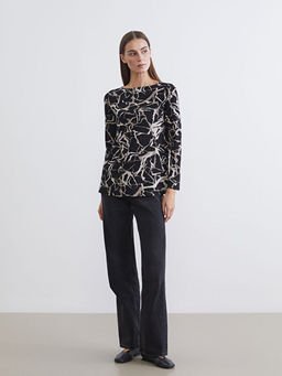 Kay?k Yaka Desenli Kad?n Ti??rt