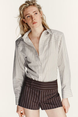 STRIPED POPLIN SHIRT WITH SHOULDER PADS - Zara фото 2