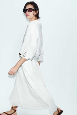 CAMISA MANGA ABULLONADA CON LINO / Blanco - Zara фото 3