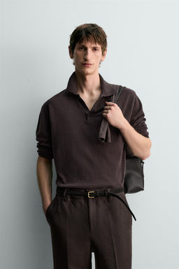 POLO PUNTO ALGOD?N - LINO LIMITED EDITION / Chocolate - Zara фото 2