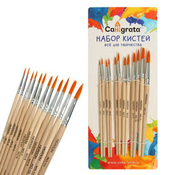 Набор кистей для рисования, нейлон, 12 штук: № 1, 2, 3, 4, 5, 6, 7, 8, 9, 10, 11, 12, круглые, деревянная ручка, международный размер